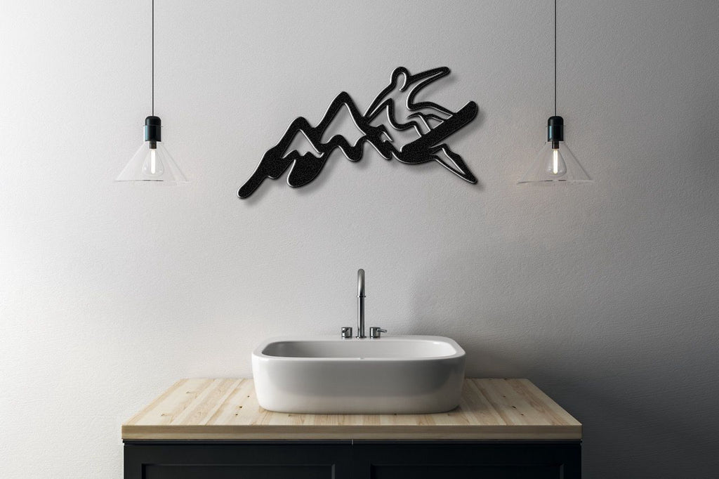 Snowboarder with Mountains Metal Wall Art