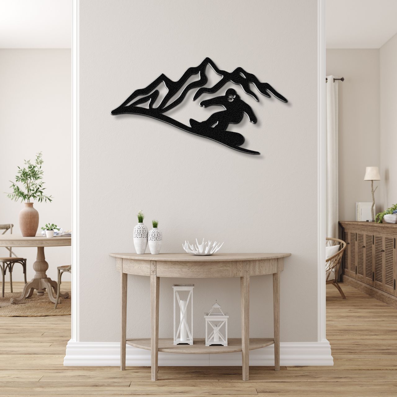Snowboarder with Mountains Metal Wall Art