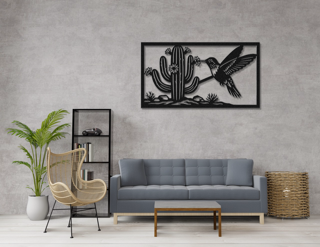 Hummingbird and Saguaro Metal Wall Art