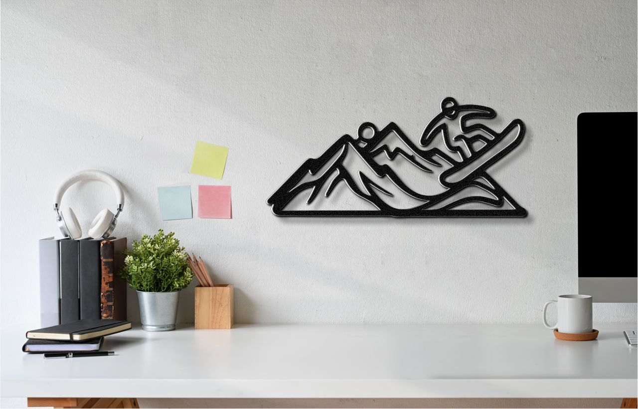 Snowboarder with Mountains Metal Wall Art