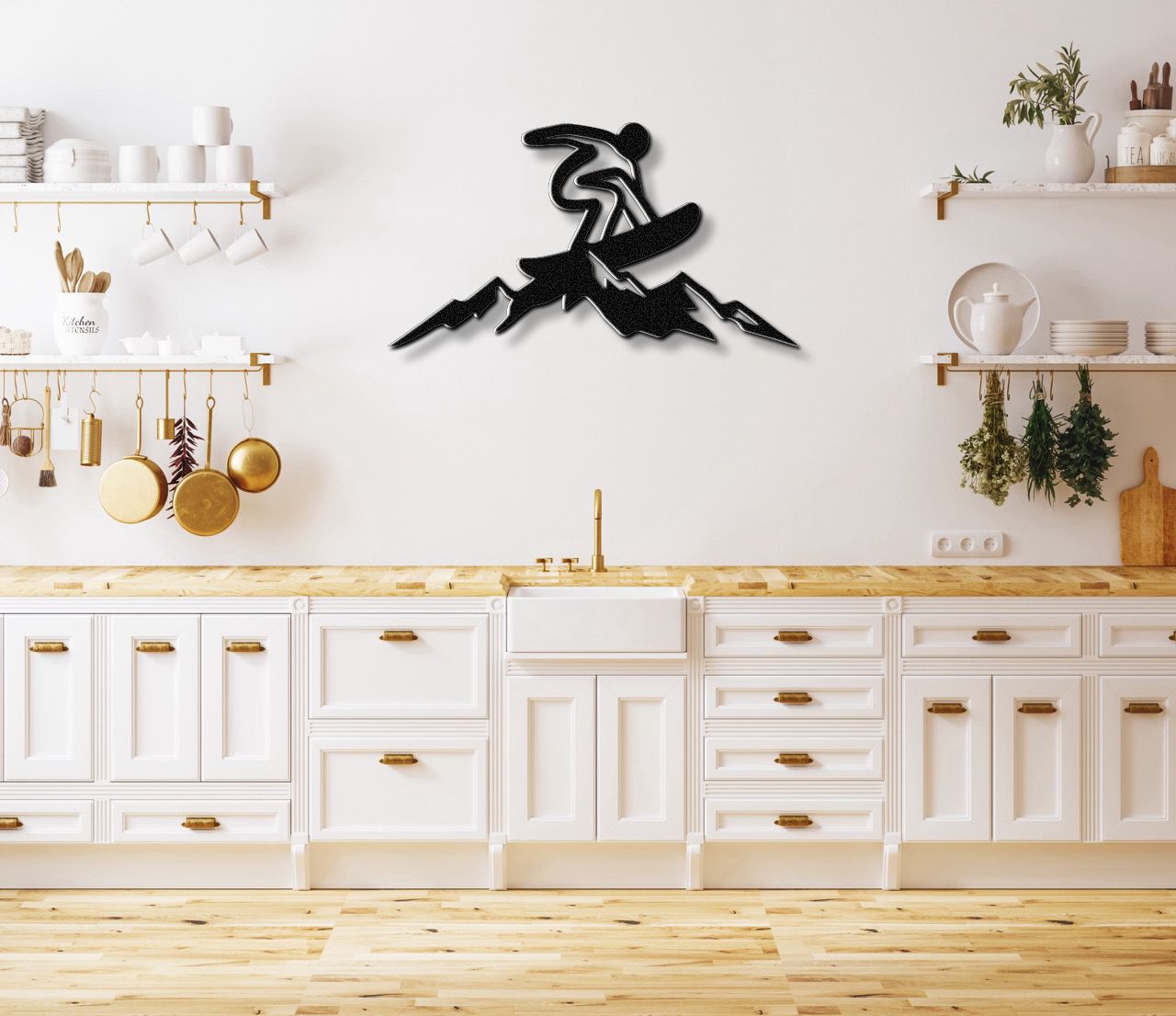Snowboarder with Mountains Metal Wall Art
