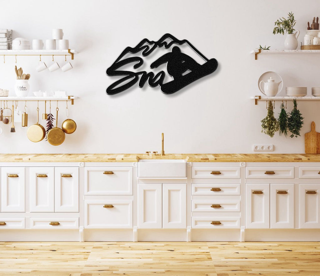 Snowboarder with Mountains Metal Wall Art