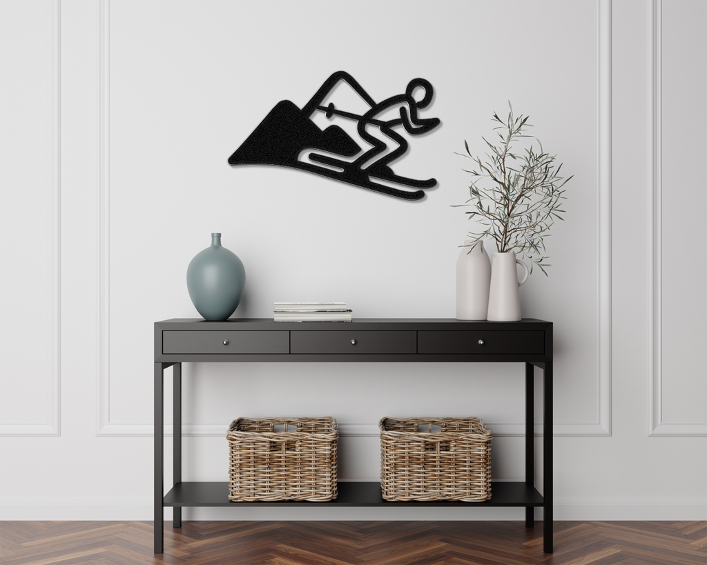 Skier and Mountain Metal Wall Art