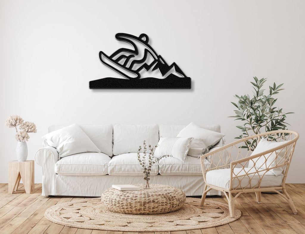 Snowboarder with Mountains Metal Wall Art
