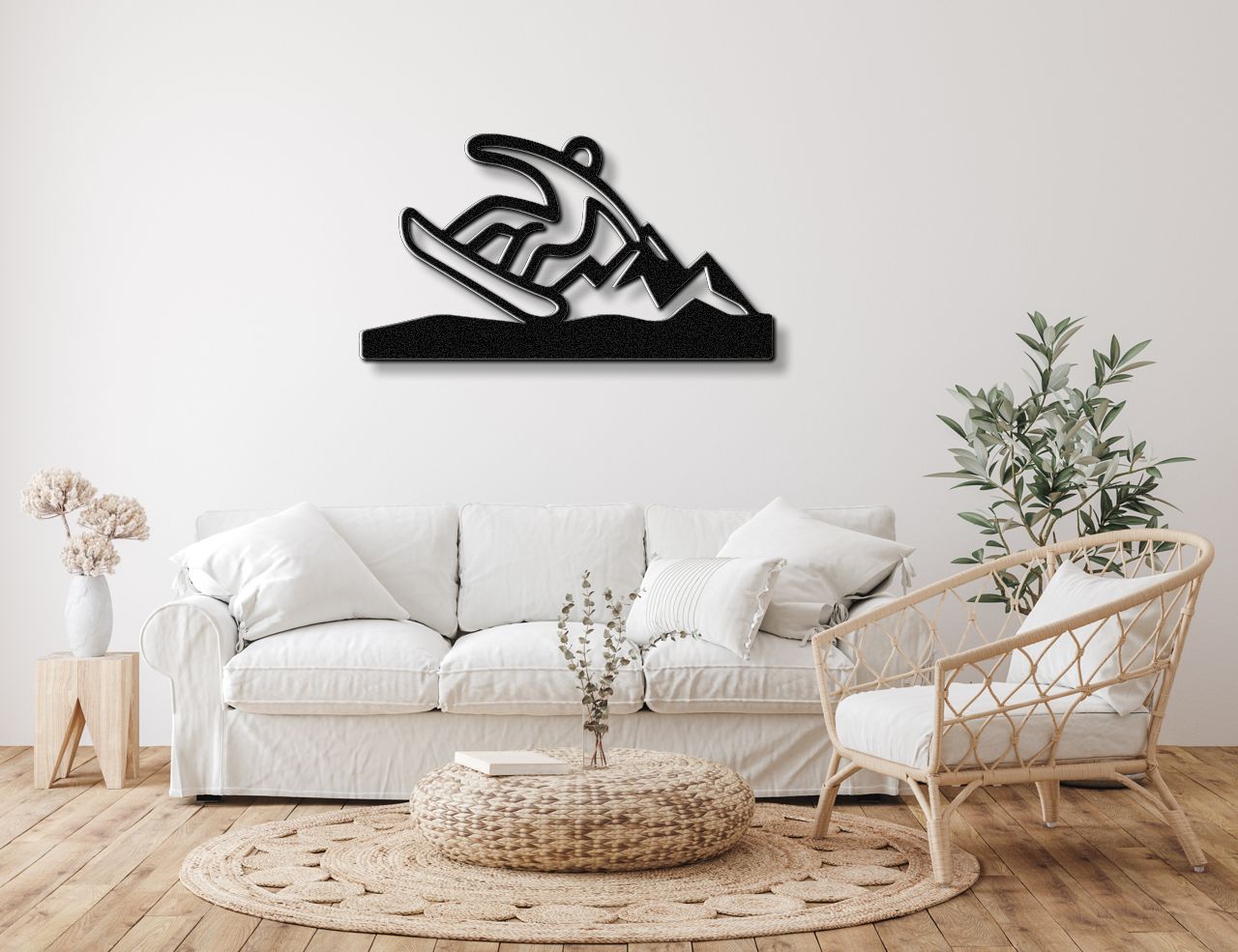 Snowboarder with Mountains Metal Wall Art