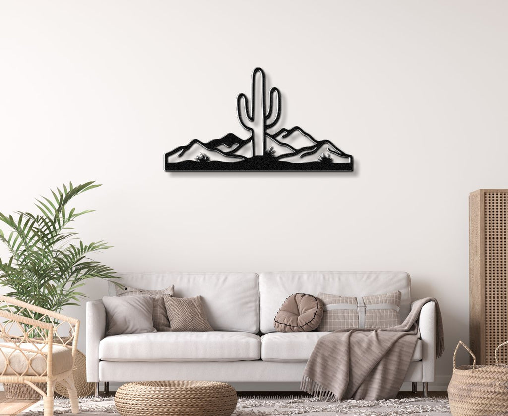 Saguaro Cactus with Mountains Metal Wall Art