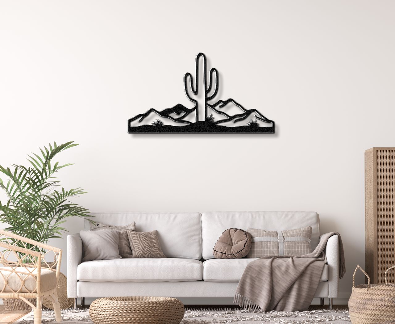 Saguaro Cactus with Mountains Metal Wall Art