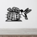 Thirsty Hummingbird and Flowering Barrel Cactus Metal Wall Art