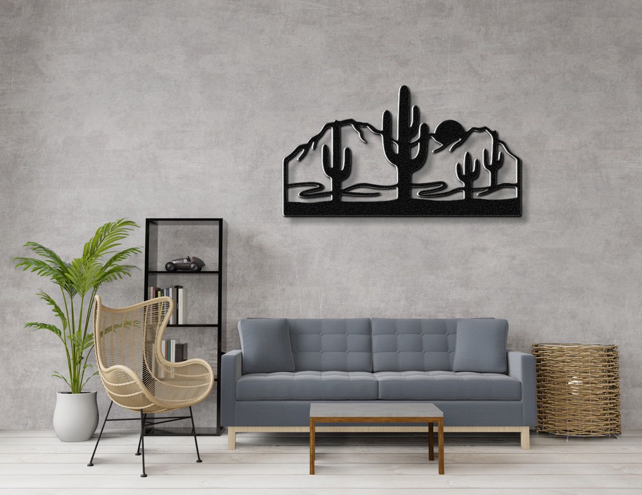 Saguaro Cactus with Mountains Metal Wall Art