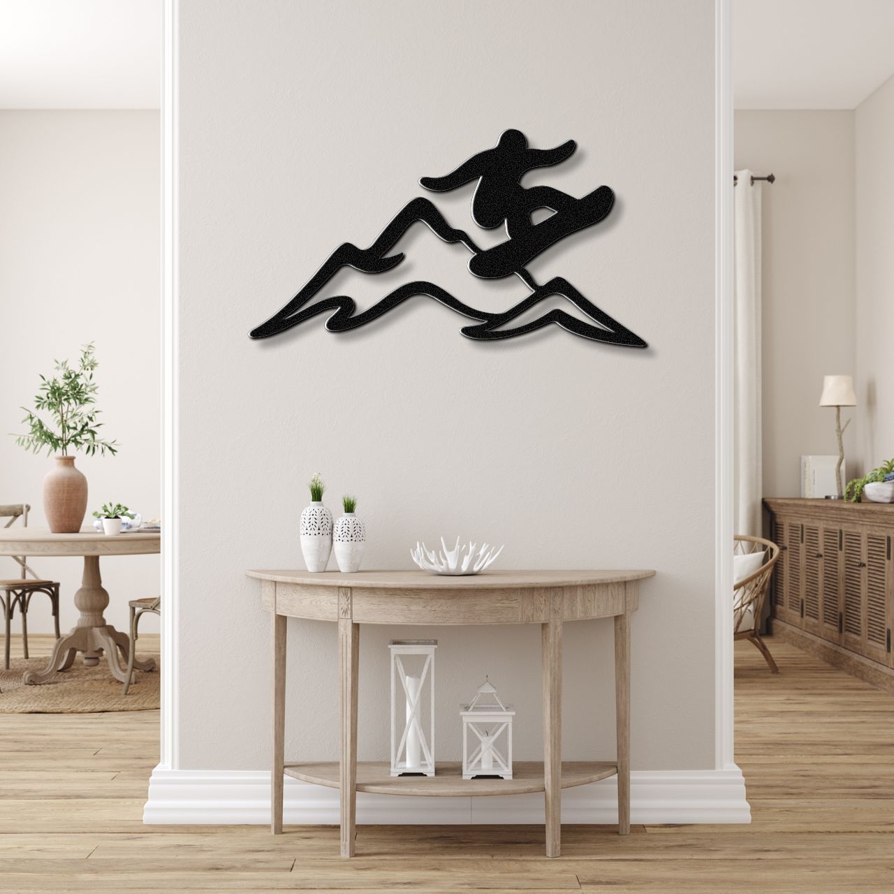 Snowboarder with Mountains Metal Wall Art