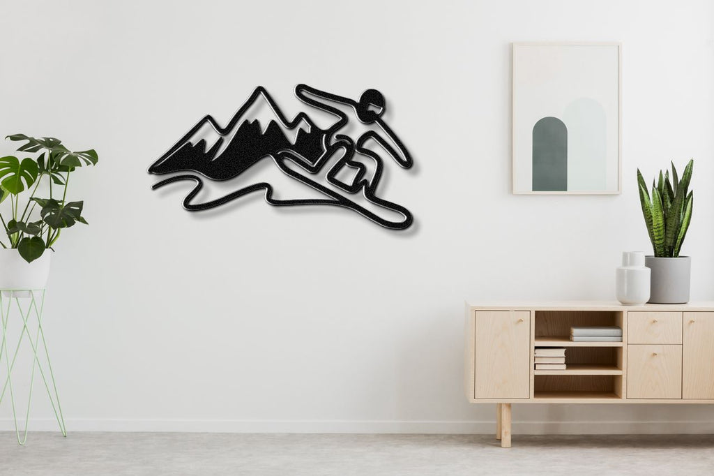 Snowboarder with Mountains Metal Wall Art