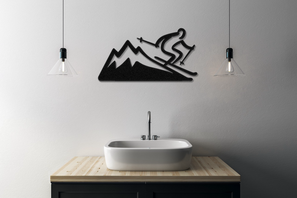Skier and Mountain Metal Wall Art