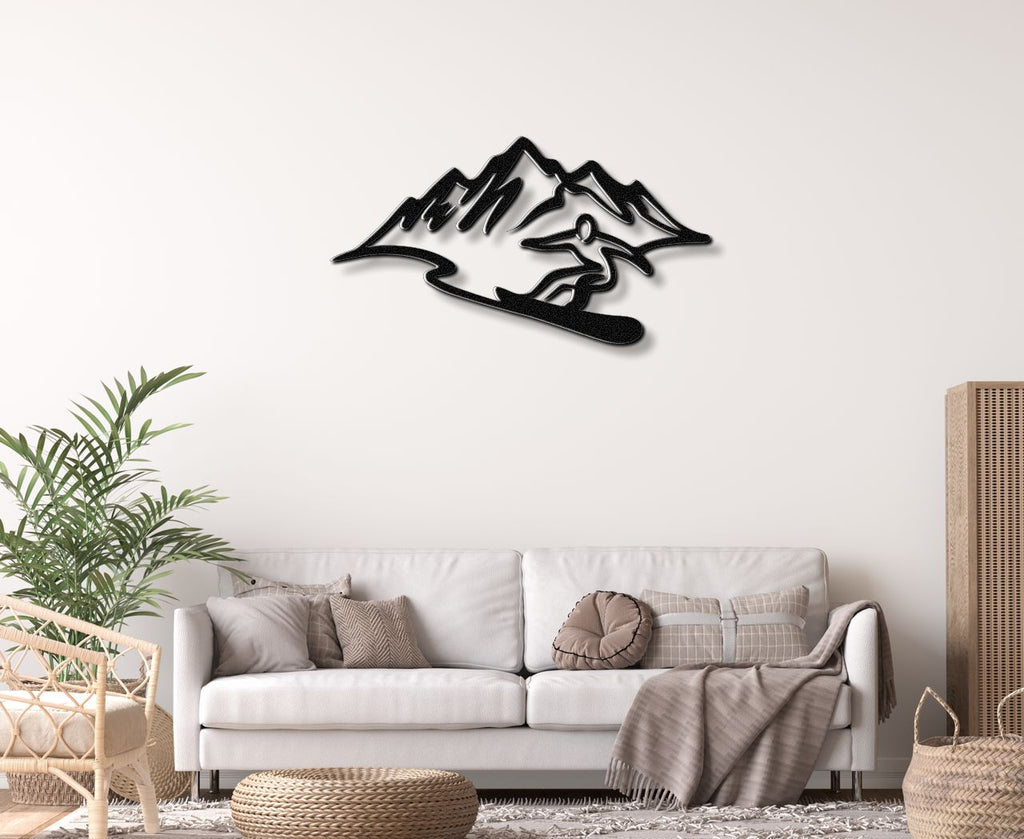 Snowboarder with Mountains Metal Wall Art