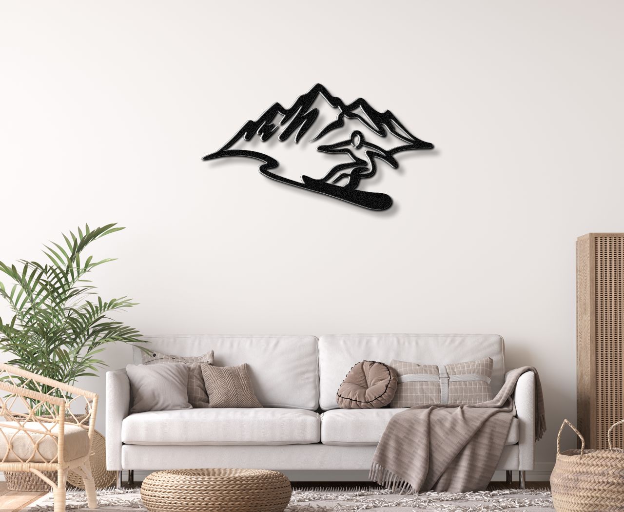 Snowboarder with Mountains Metal Wall Art