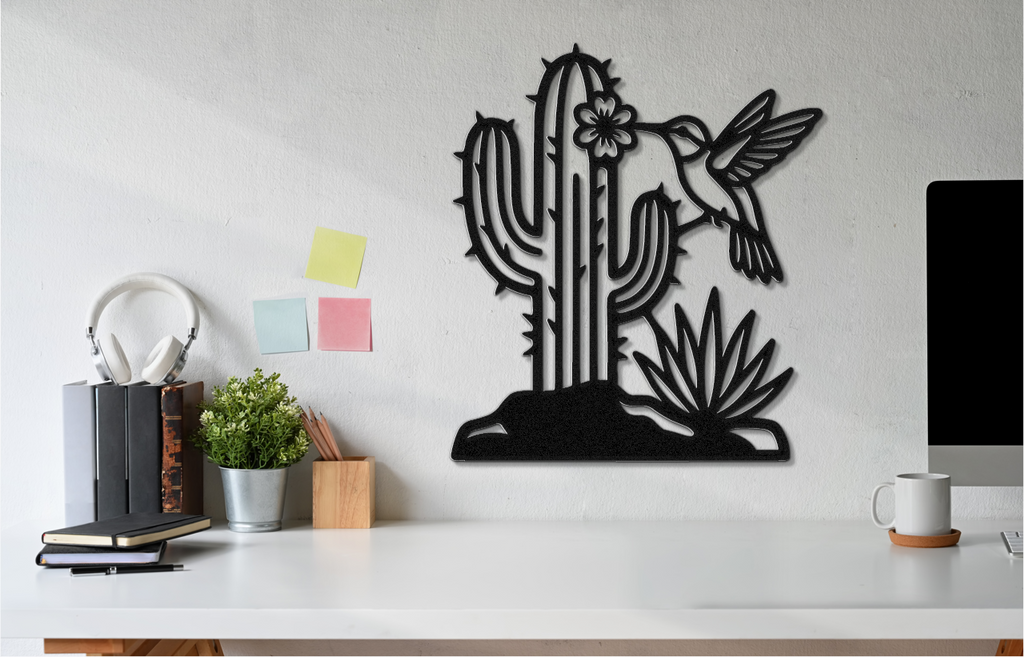 Hummingbird and Saguaro Metal Wall Art