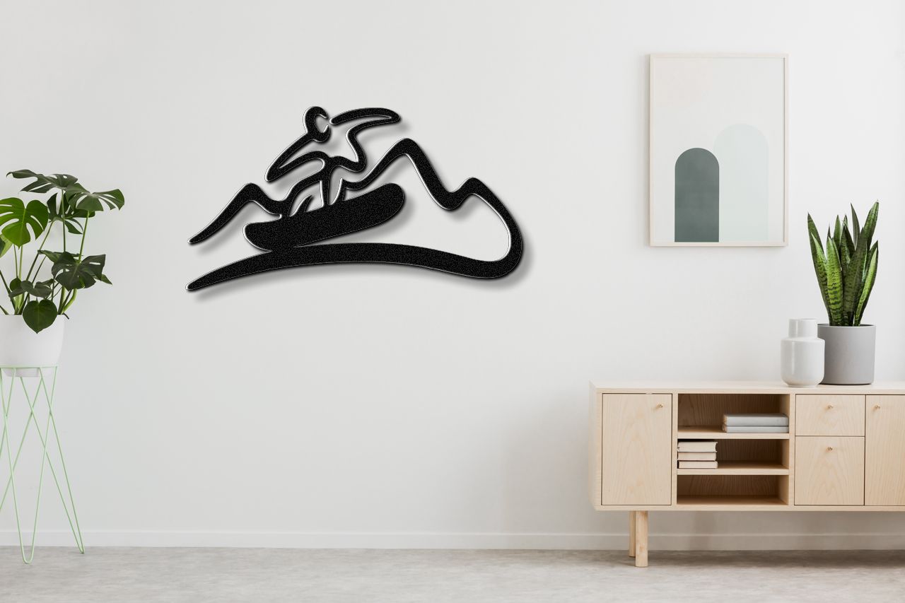 Snowboarder with Mountains Metal Wall Art