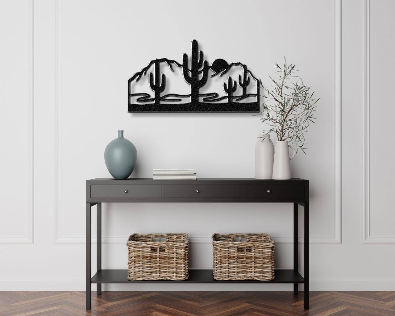 Saguaro Cactus with Mountains Metal Wall Art