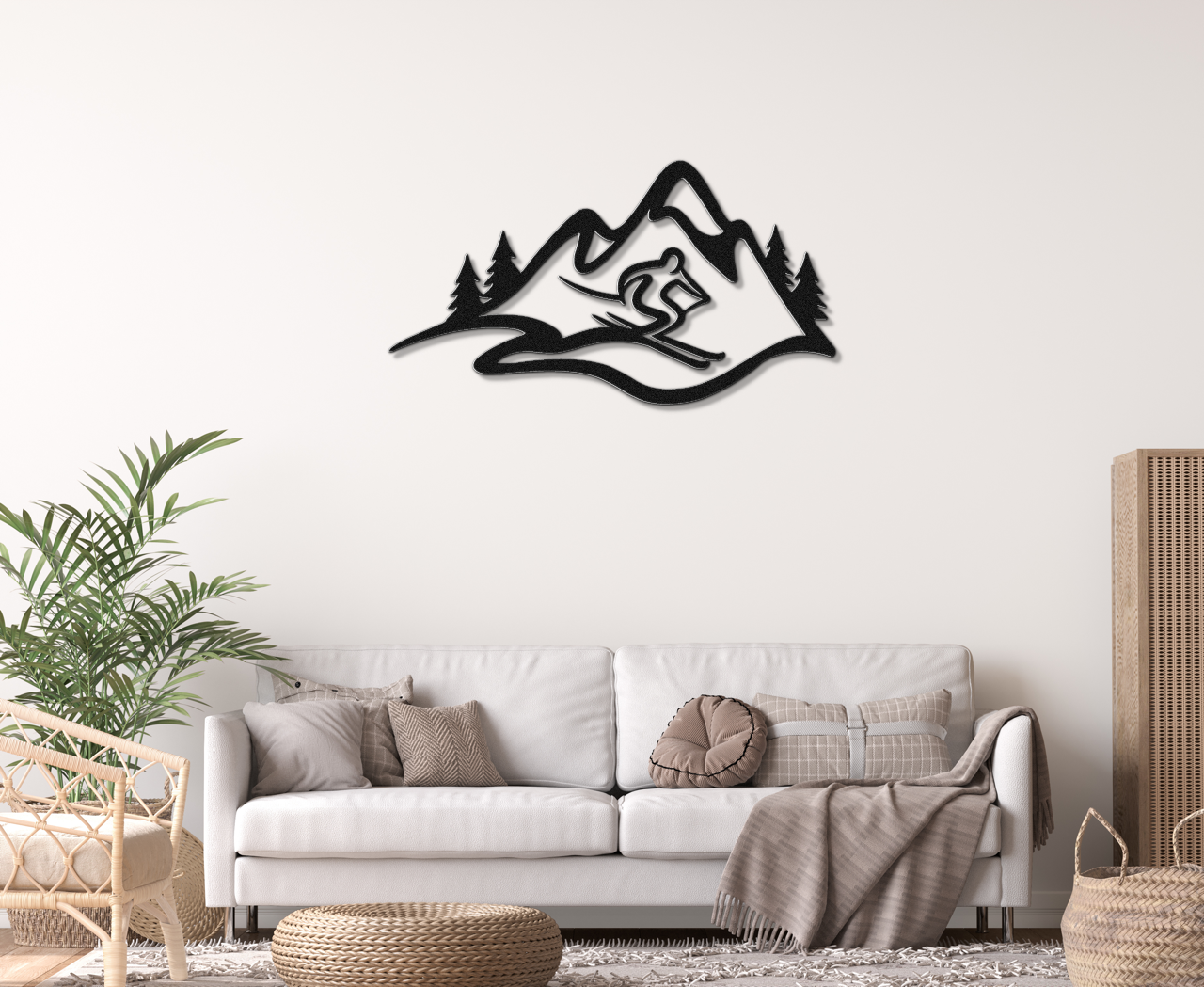 Skier and Mountain Metal Wall Art