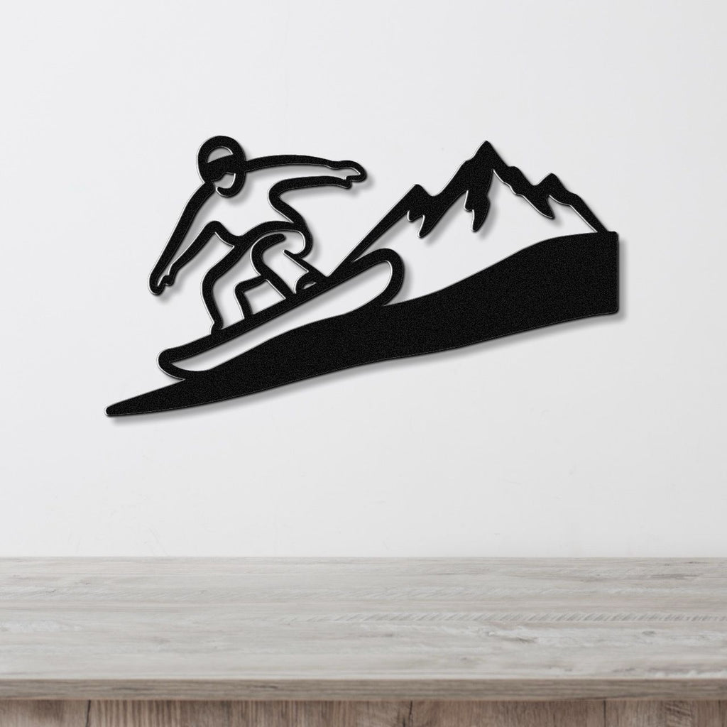 Snowboarder with Mountains Metal Wall Art