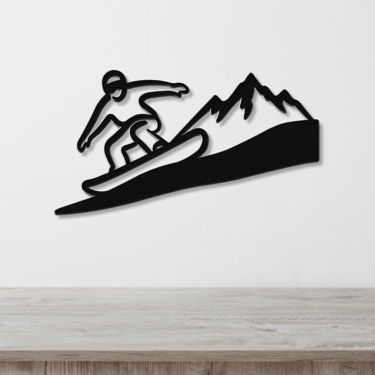 Snowboarder with Mountains Metal Wall Art