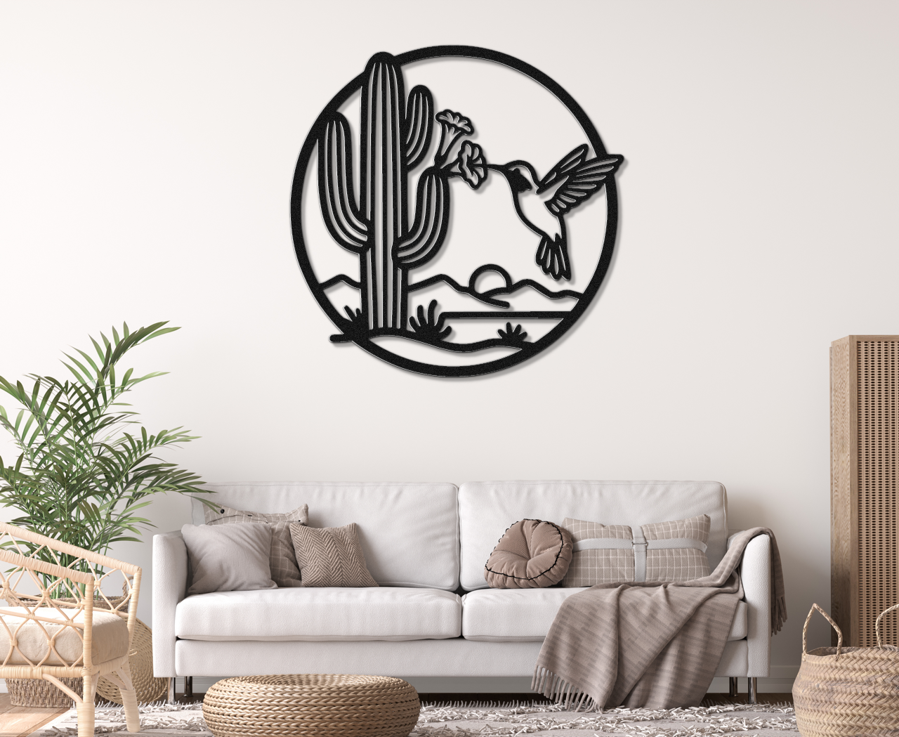 Hummingbird and Saguaro Metal Wall Art