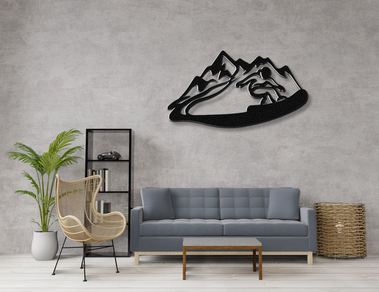 Snowboarder with Mountains Metal Wall Art