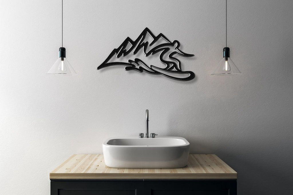 Snowboarder with Mountains Metal Wall Art