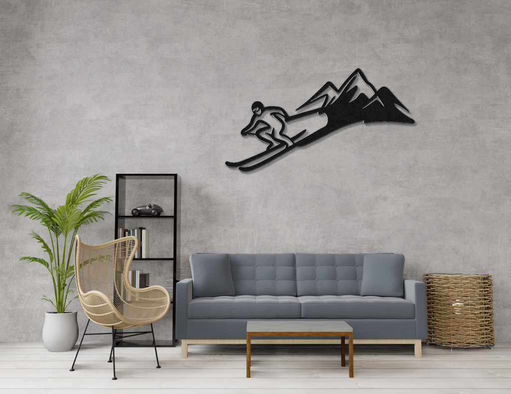 Skier and Mountain Metal Wall Art