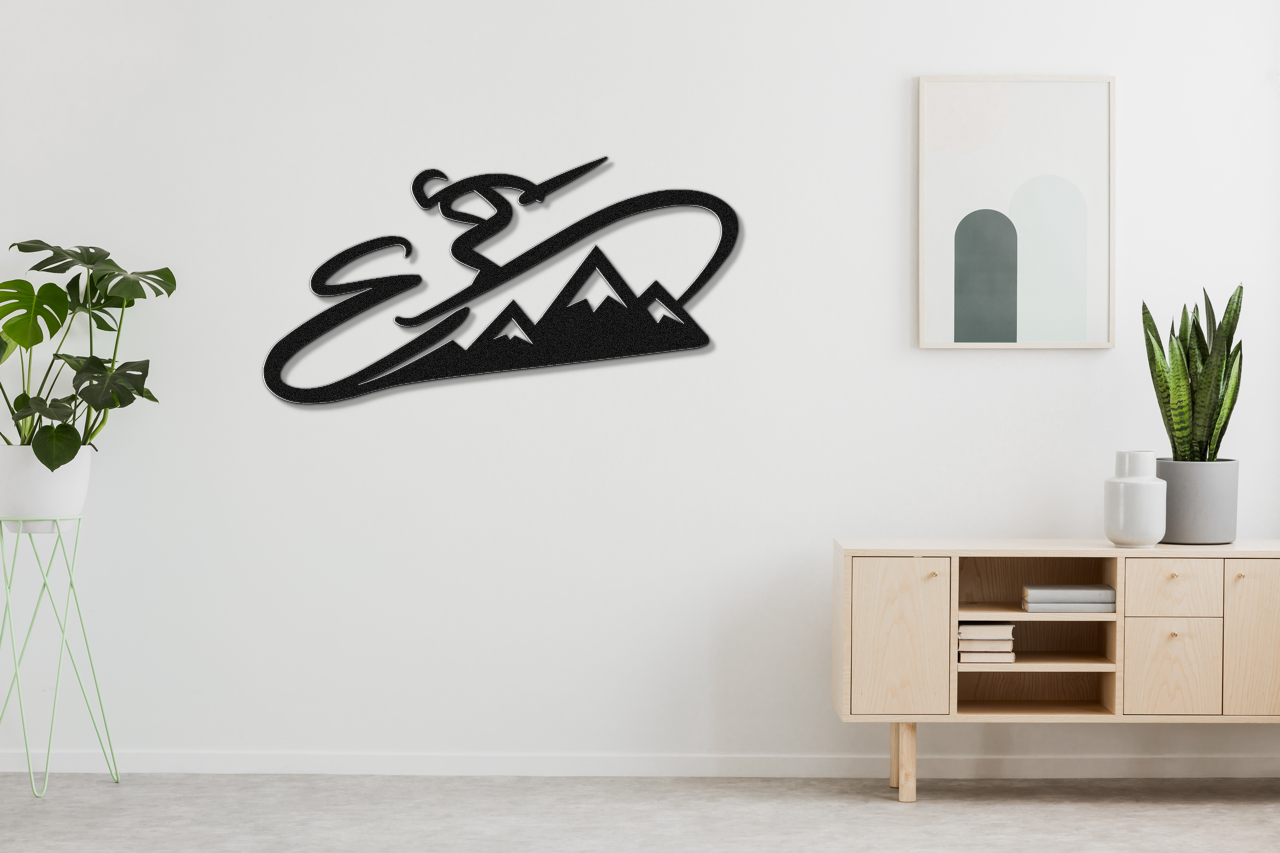 Skier and Mountain Metal Wall Art