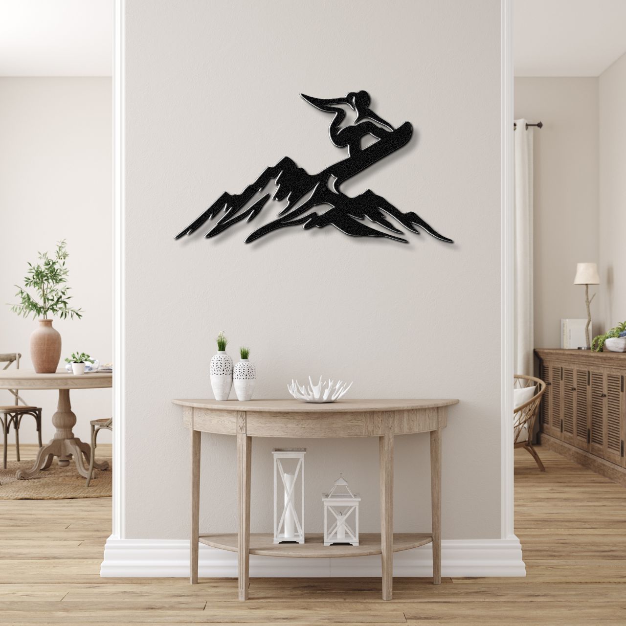 Snowboarder with Mountains Metal Wall Art