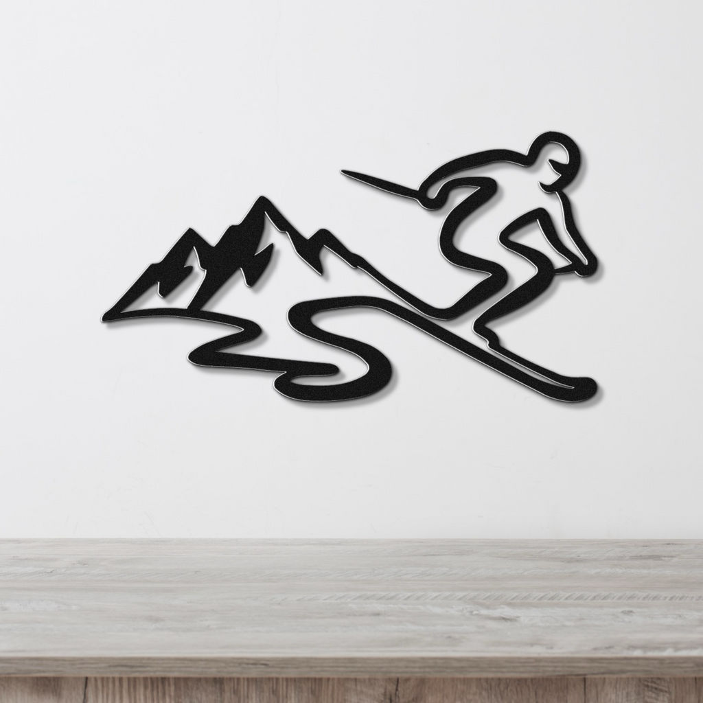 Skier and Mountain Metal Wall Art