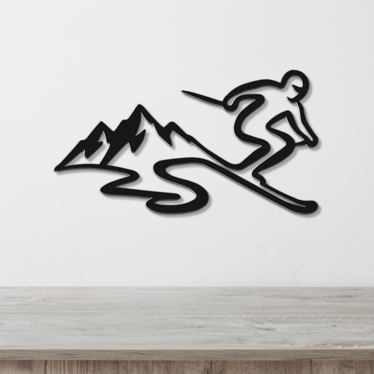 Skier and Mountain Metal Wall Art