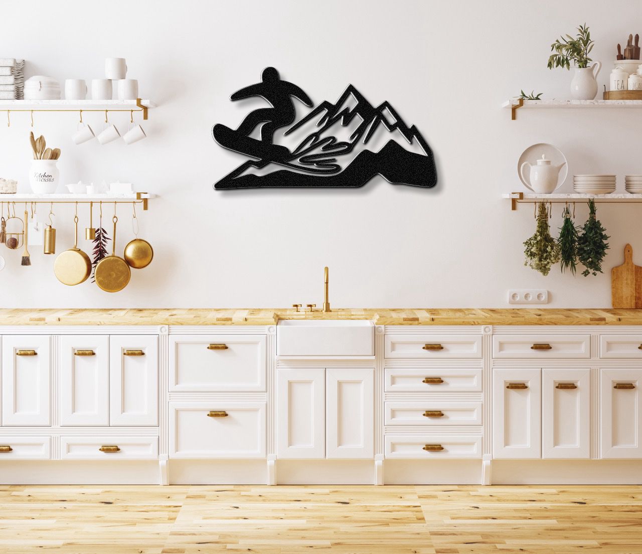 Snowboarder with Mountains Metal Wall Art