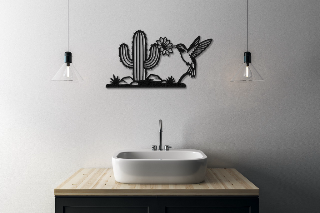 Hummingbird and Saguaro Metal Wall Art