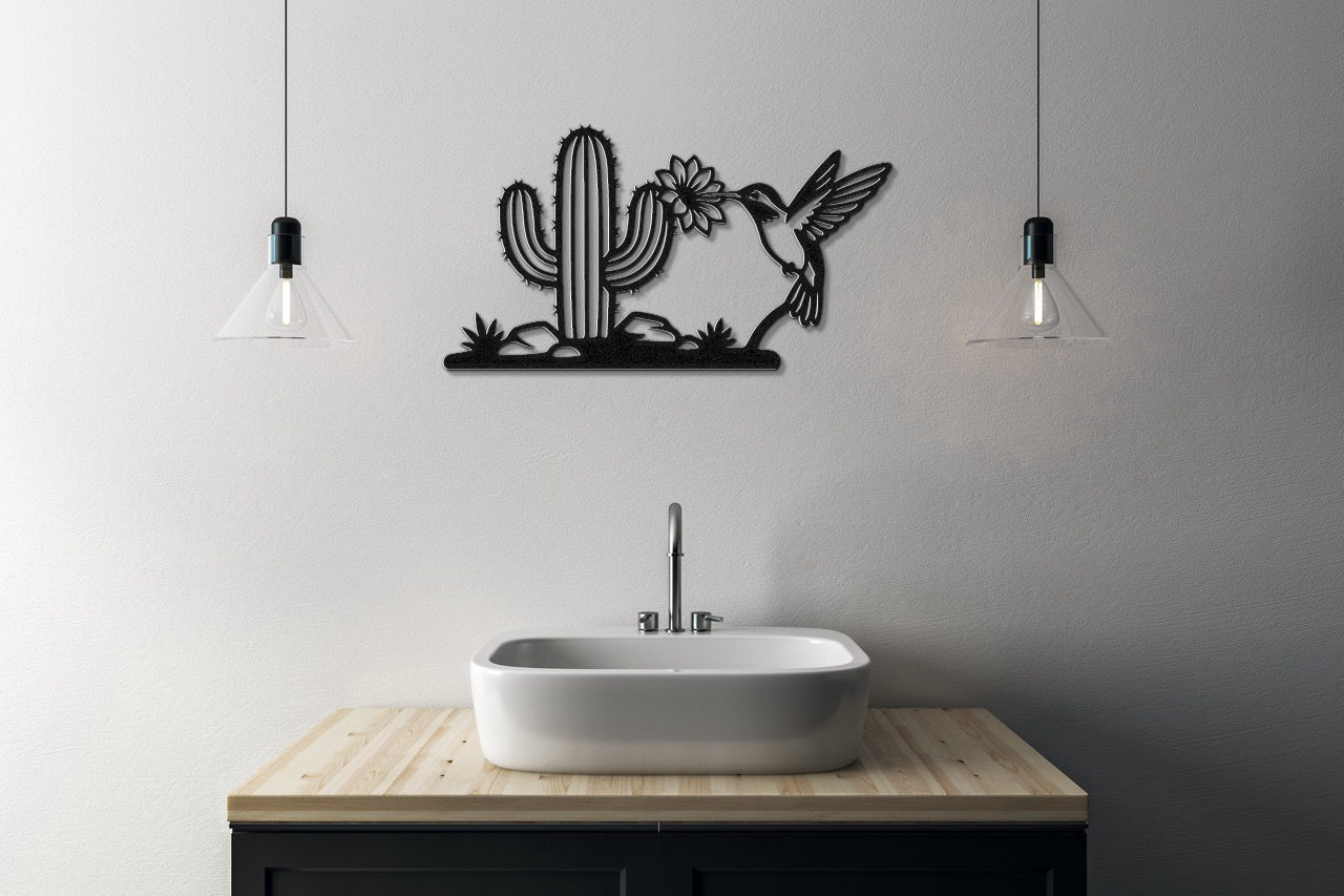Hummingbird and Saguaro Metal Wall Art