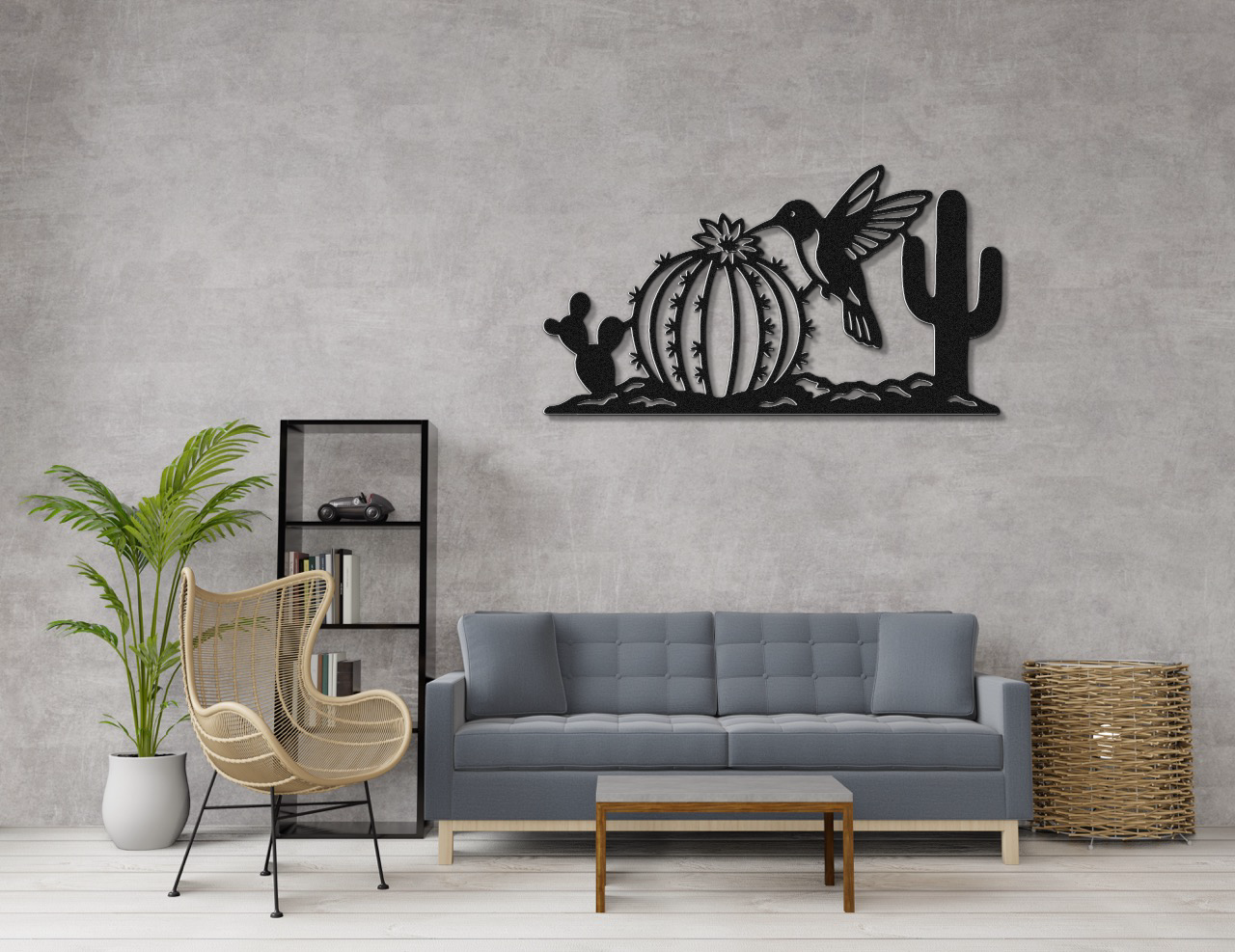 Hummingbird and Cactus Metal Wall Art
