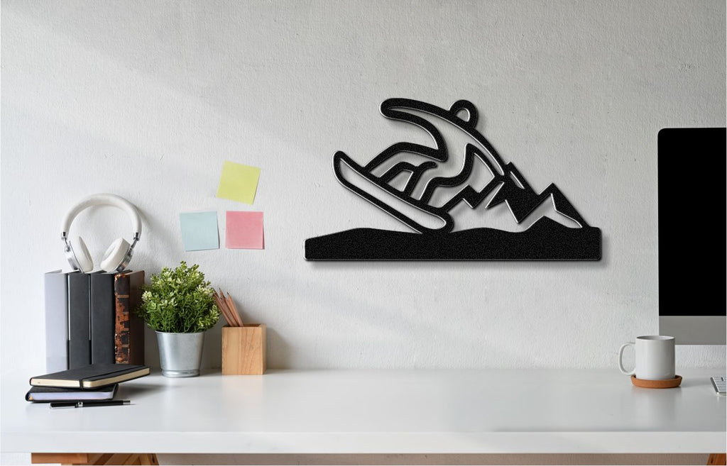 Snowboarder with Mountains Metal Wall Art