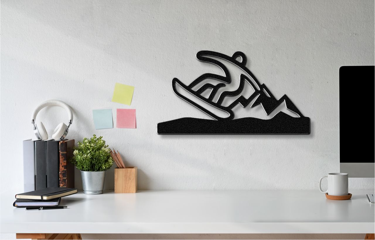 Snowboarder with Mountains Metal Wall Art