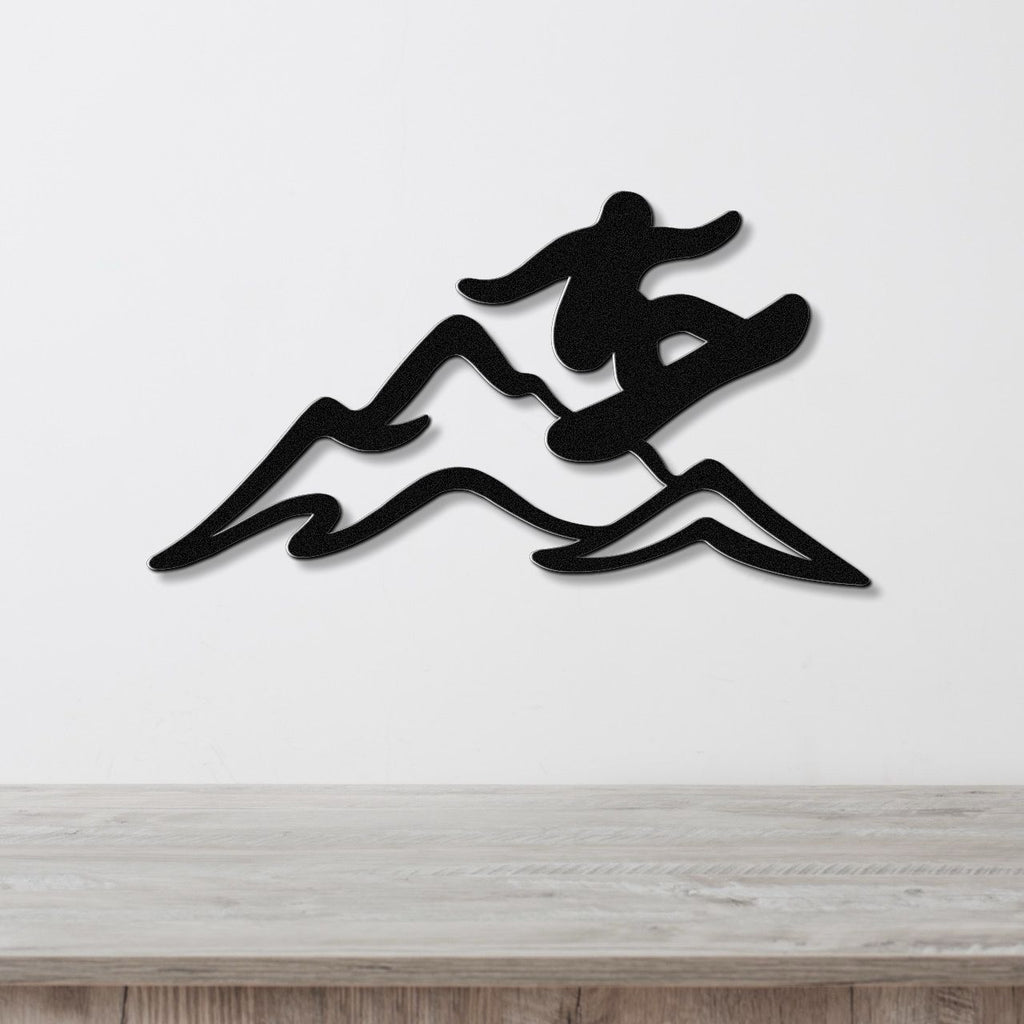 Snowboarder with Mountains Metal Wall Art