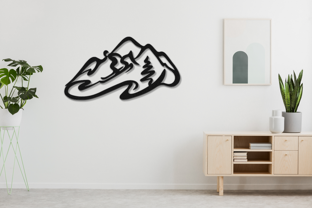 Skier and Mountain Metal Wall Art