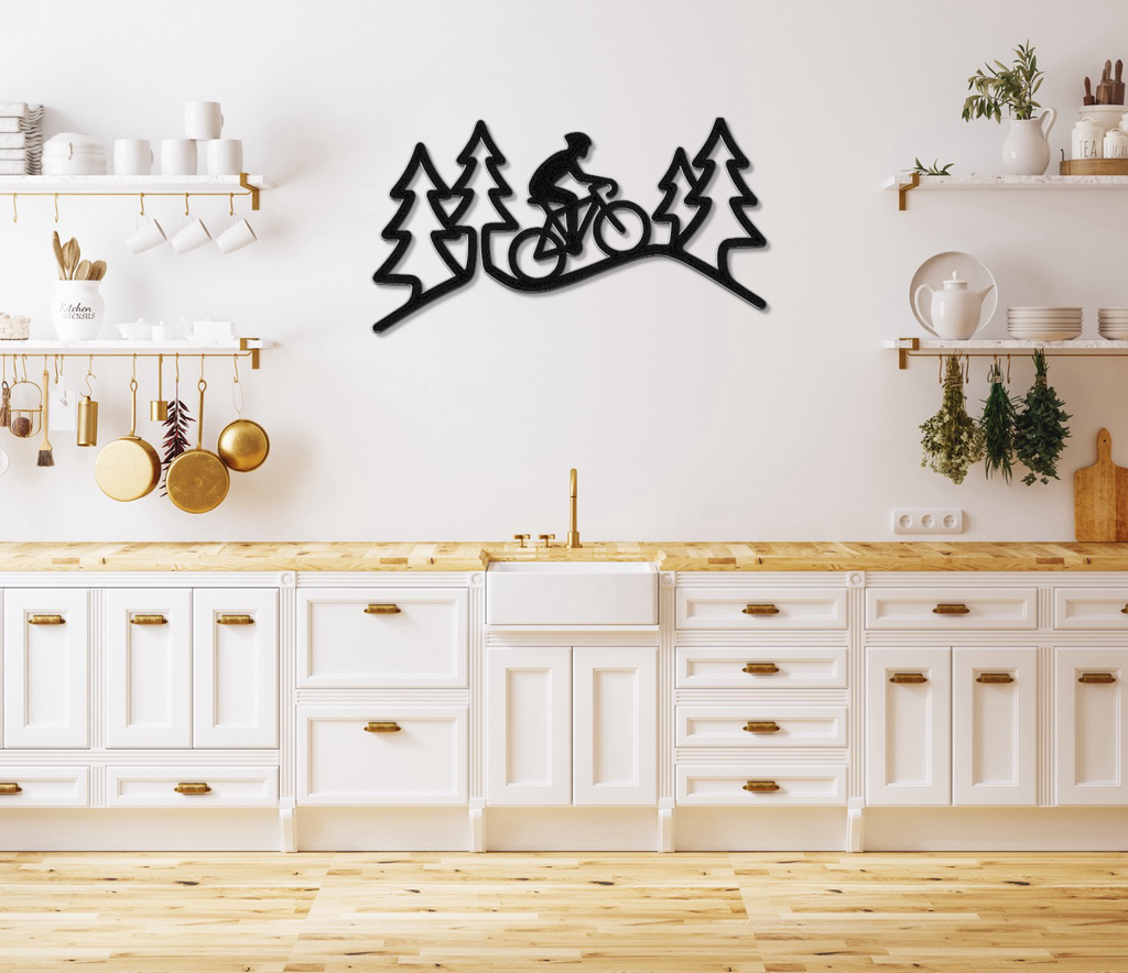 Cycling in the Pines Metal Wall Art