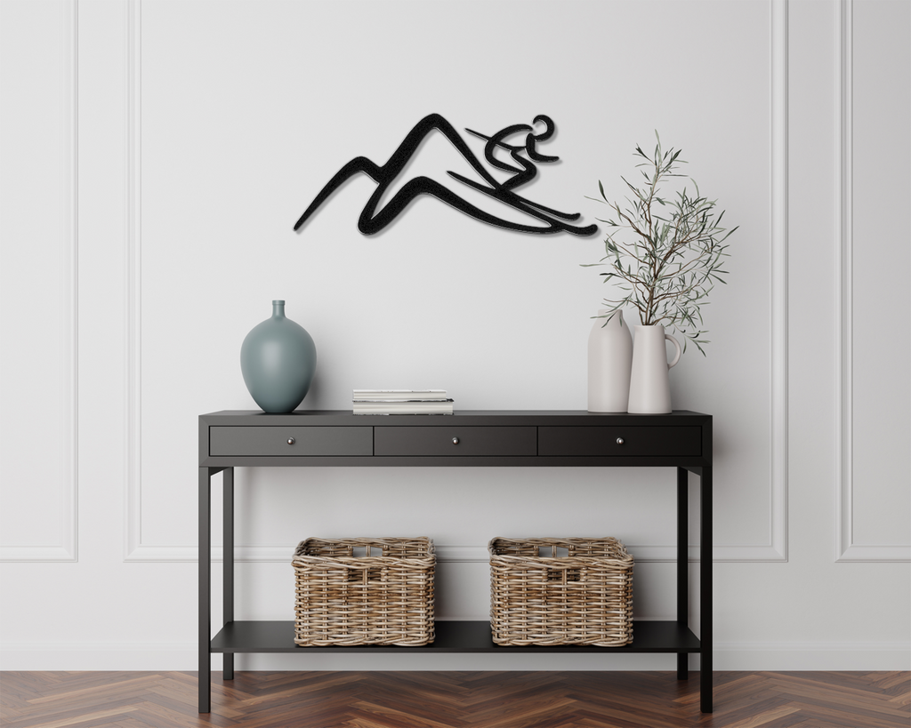 Skier and Mountain Metal Wall Art