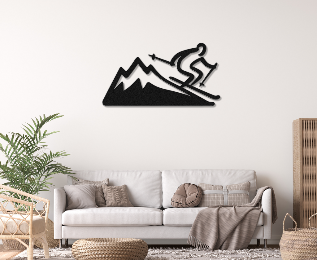 Skier and Mountain Metal Wall Art