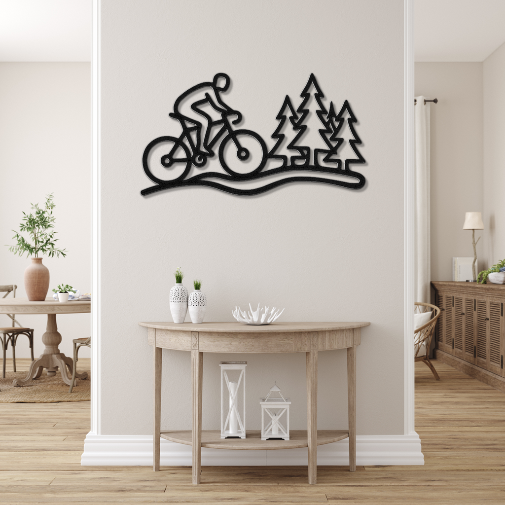 Cycling in the Pines Metal Wall Art