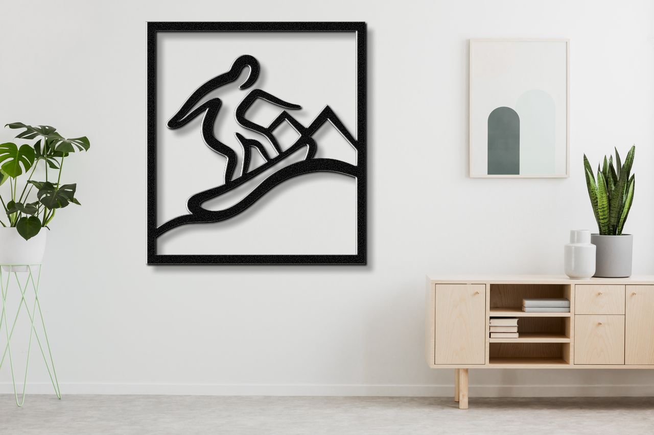 Snowboarder with Mountains Metal Wall Art