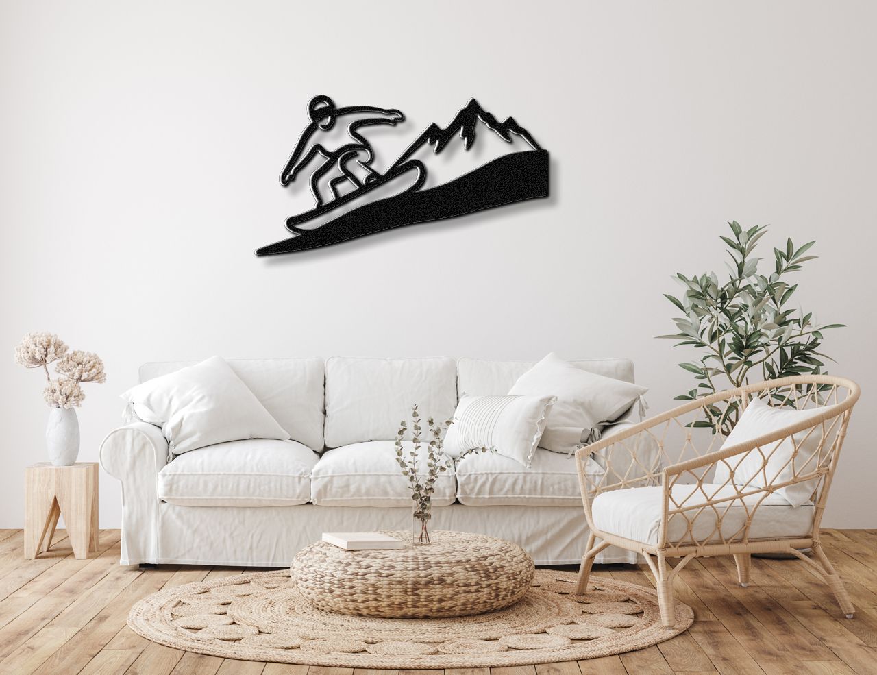 Snowboarder with Mountains Metal Wall Art