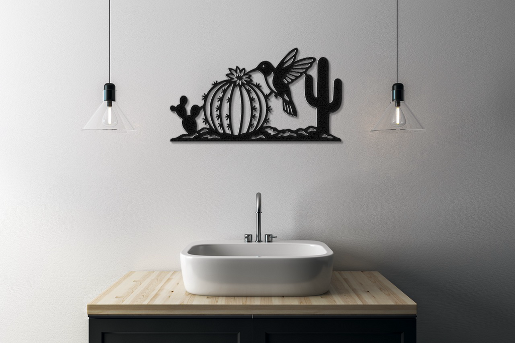 Hummingbird and Cactus Metal Wall Art