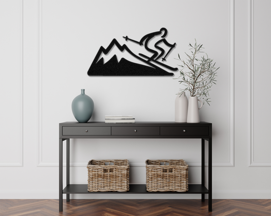 Skier and Mountain Metal Wall Art