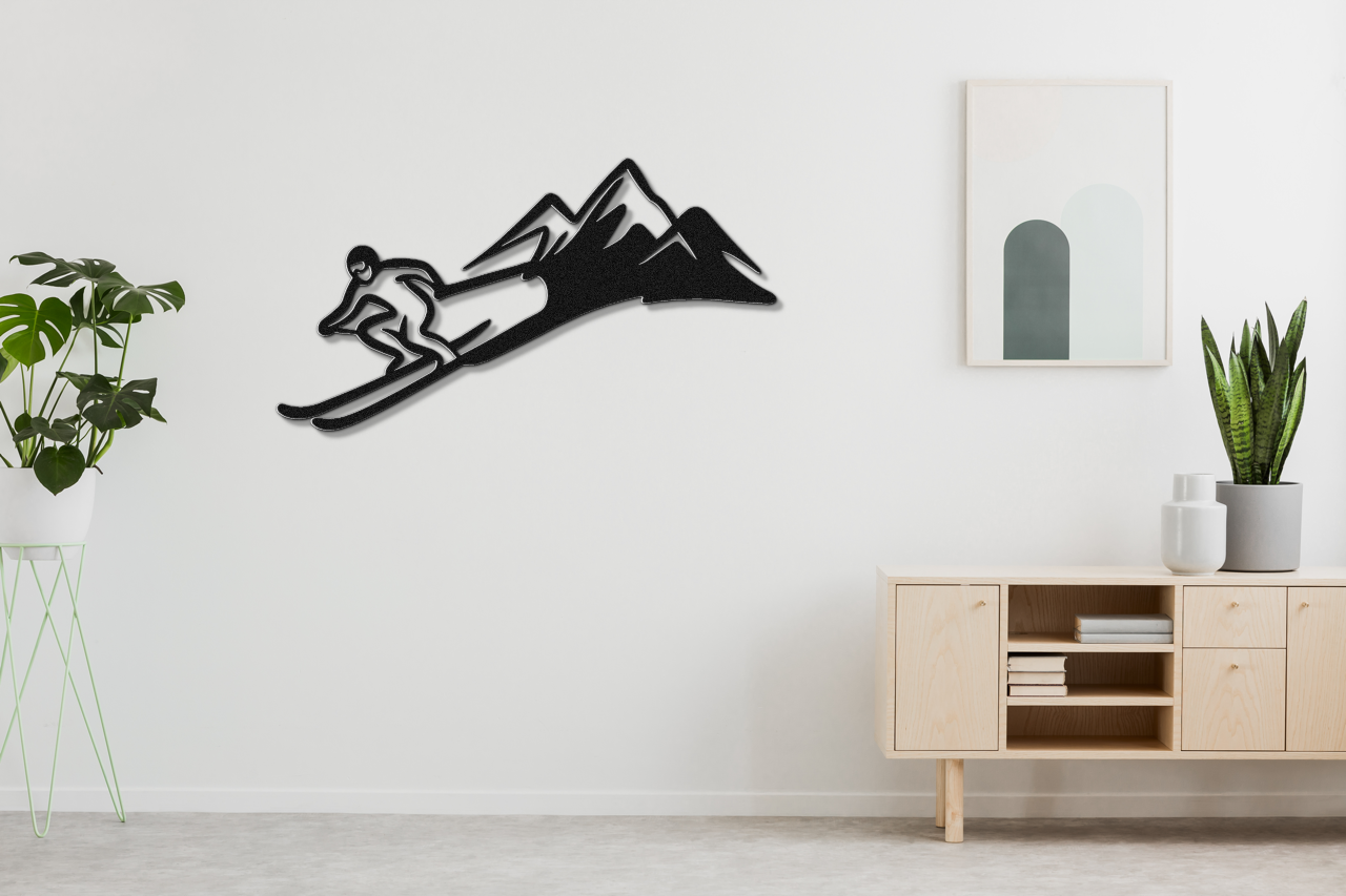 Skier and Mountain Metal Wall Art