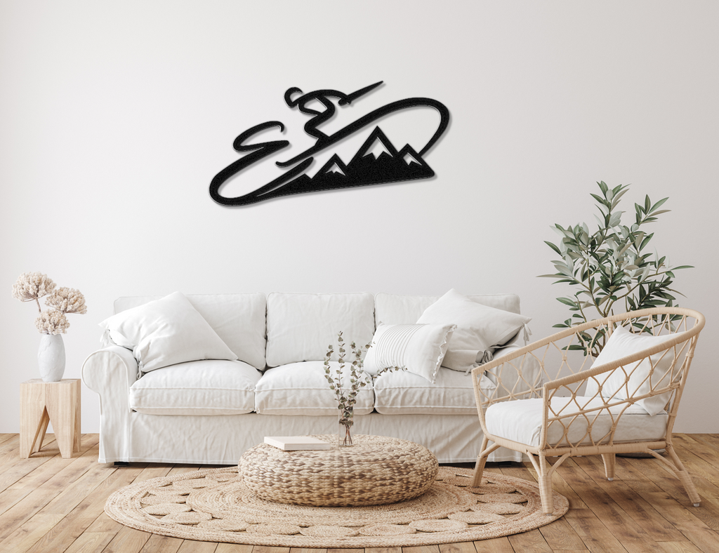 Skier and Mountain Metal Wall Art
